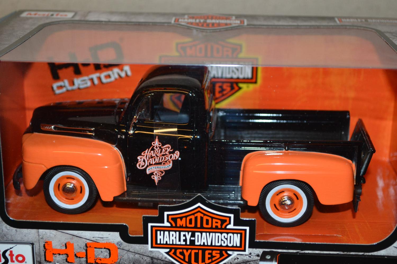1948 Ford F-1 Pickup Svart/Orange Harley Davidson 1:24 Maisto 19cm Ny