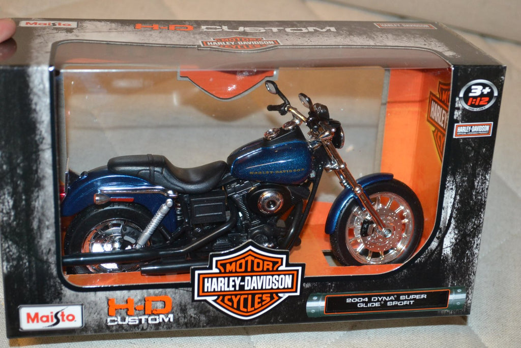 2004 Dyna Super Glide Sport Blå Harley-Davidson Motorcykel 1:12 Maisto 18cm Ny