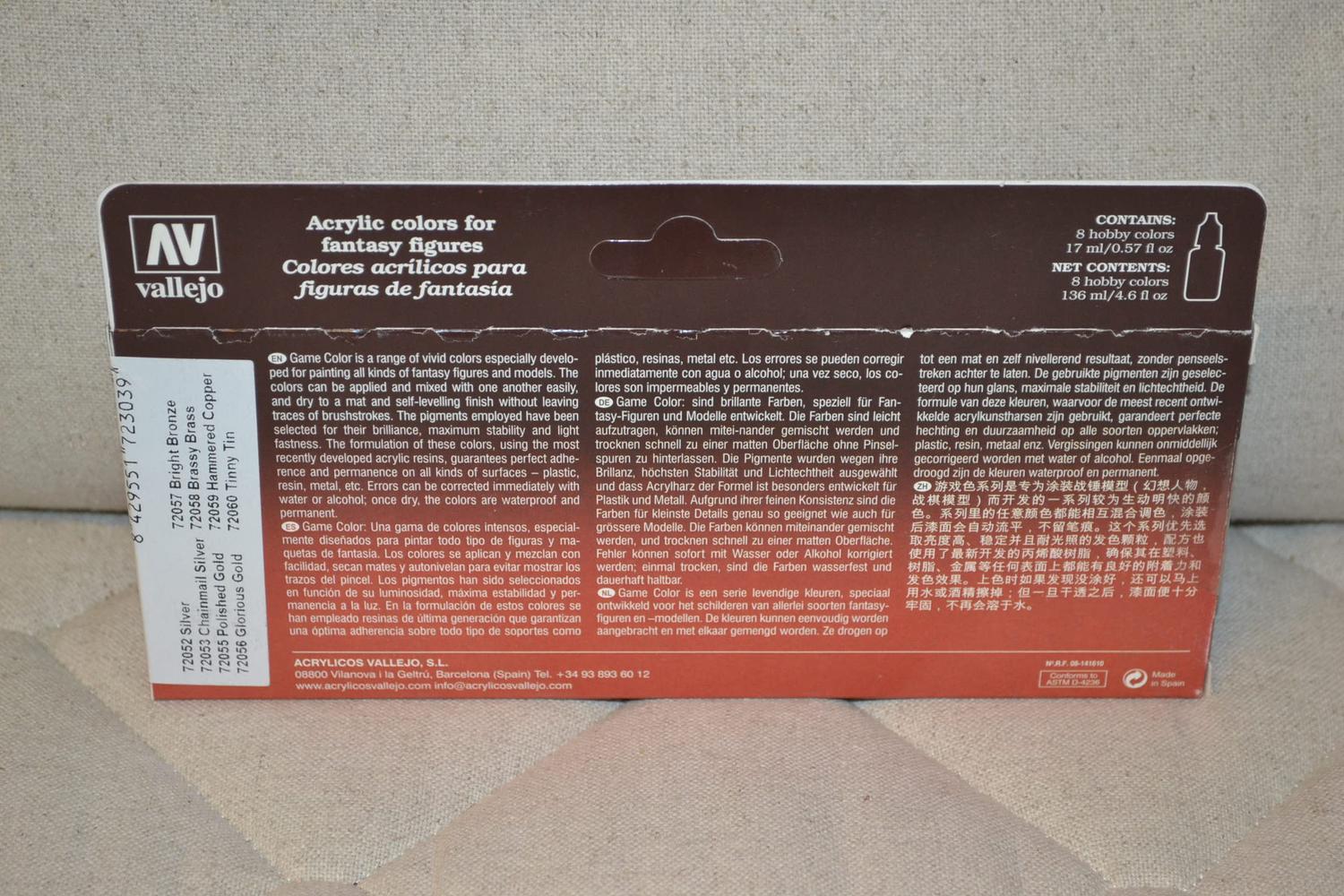 Metallic colors Fantasy Figures Metall 8st Färger Akryl Vallejo 17ml 72303 Ny