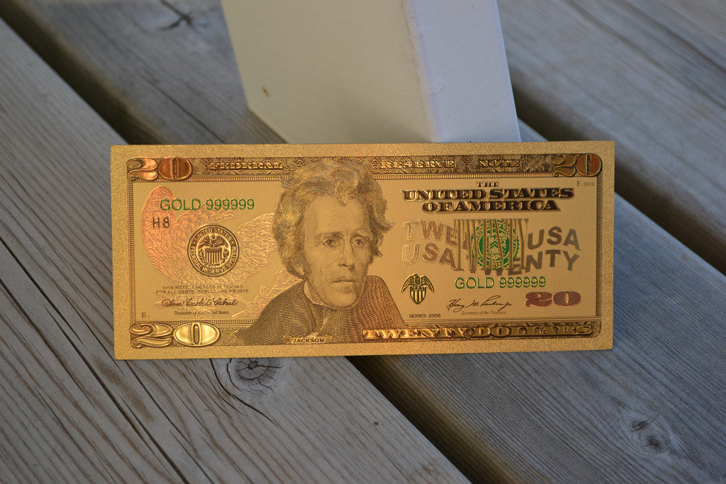 USA 20 Dollar Sedel Andrew Jackson (Souvenir) Guld Plätering