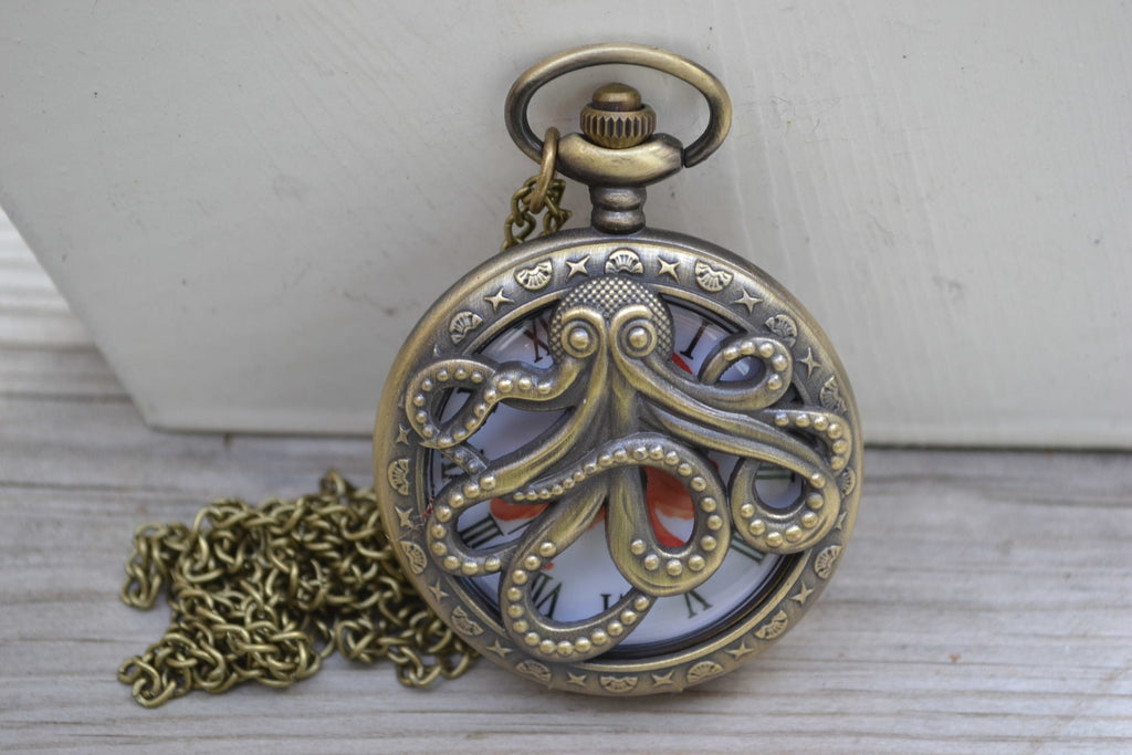 Bläckfisk Fickur Quartz klocka (Vintage Brons) Ny