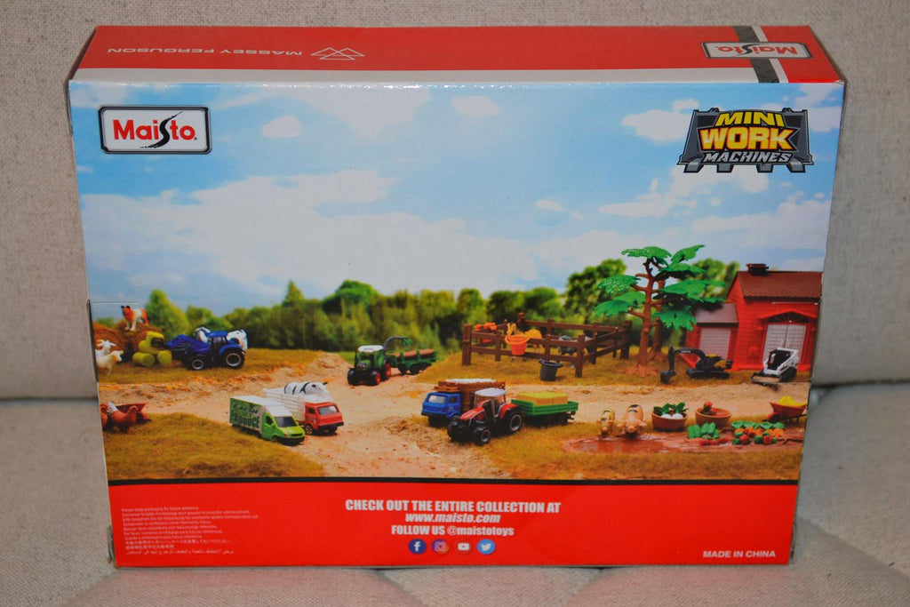 12st Traktor m. Tillbehör Massey Ferguson Lek Maisto 1:64 10cm Ny