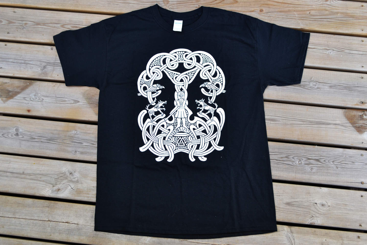 Odins Upptäckt av Runorna Valknut, Runskrift Viking T-Shirt Tröja Strl L Man Ny