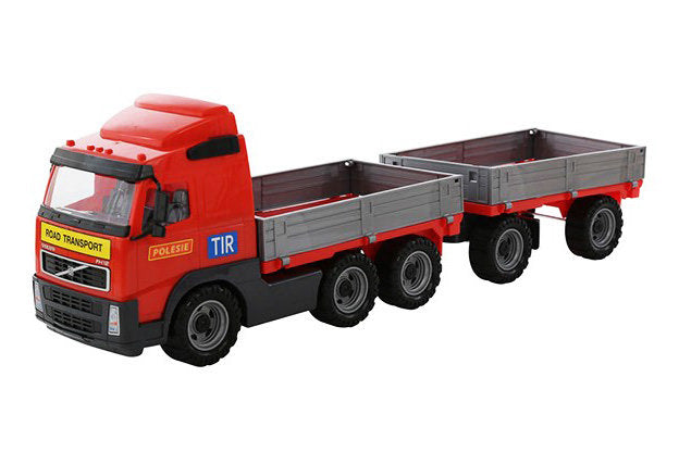 Volvo Lastbil Röd Flak m. Släp 1:16 Polesie 77cm Ny