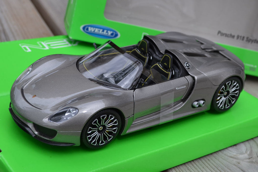 Porsche 918 Spyder 1:24 Welly Nex Models Grå Metallic Ny