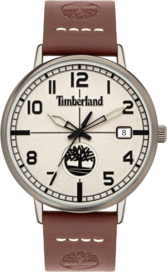 Timberland Krämvit Brun Läder Armbandsur Klocka 43mm TDWGB2091601 Ny