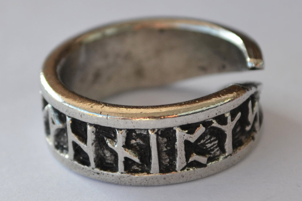 Ring m. Runor Futhark Tor Viking Justerbar (Tenn Handgjord) Smycke Ny