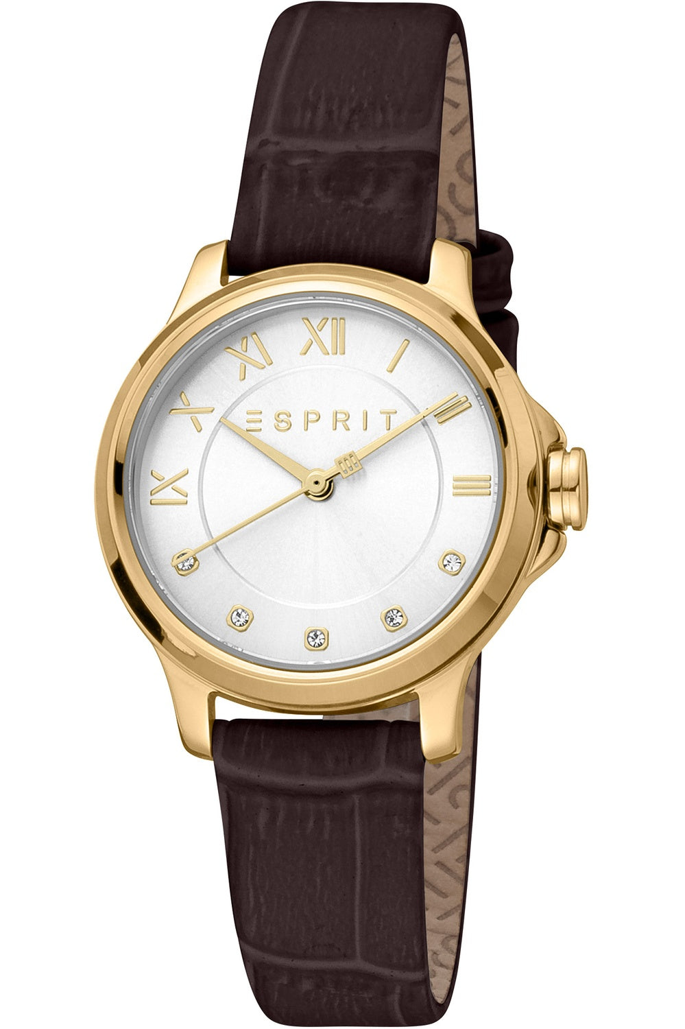 Esprit Bent II Vit/Guld Läder Armbandsur Klocka 30mm ES1L144L3035 Ny