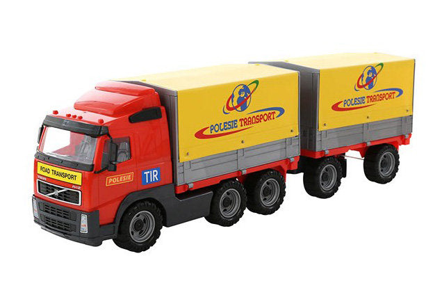 Volvo Lastbil Täckt Flak m. Släp 1:16 Polesie 77,5cm Ny