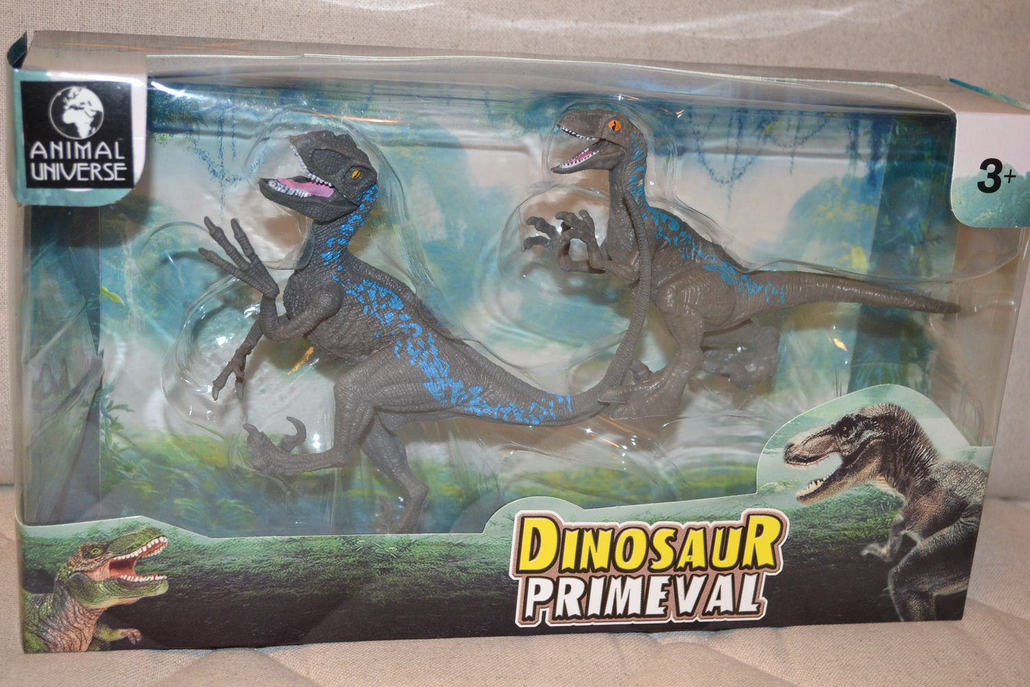 2st Velociraptor Dinosaurie Gråa Animal Universe 18-21cm Ny