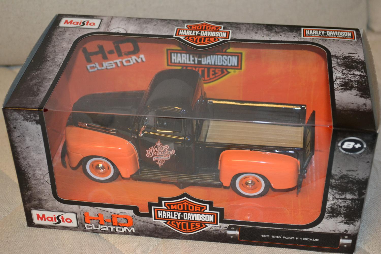 1948 Ford F-1 Pickup Svart/Orange Harley Davidson 1:24 Maisto 19cm Ny