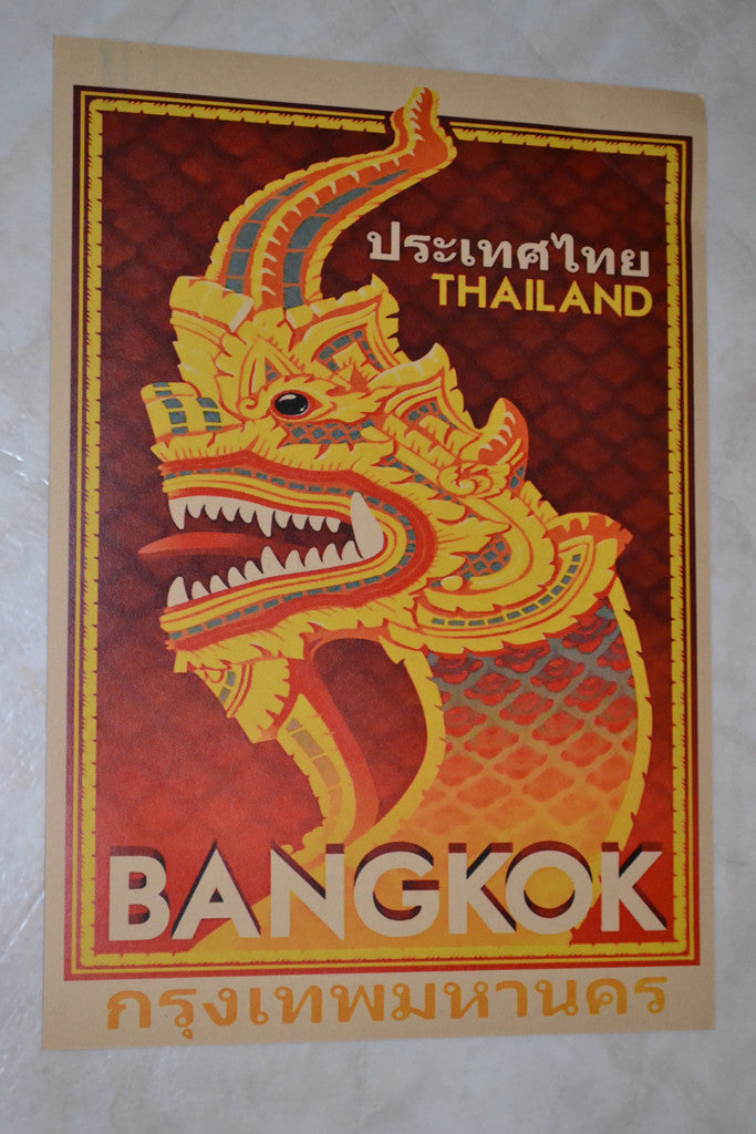 Bangkok Thailand, Orm Gud m. Thai Text Poster 30*42cm Ny