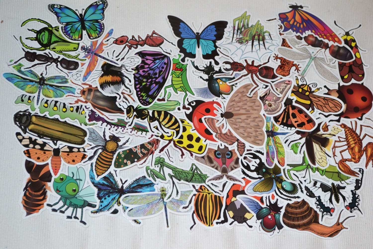 Insekter Fjäril Småkryp 50st Klistermärken 9-7cm Ny