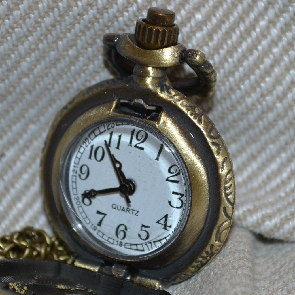 Blomma m. Blad Litet Fickur Brons/Vintage  "Klocka, Halsband