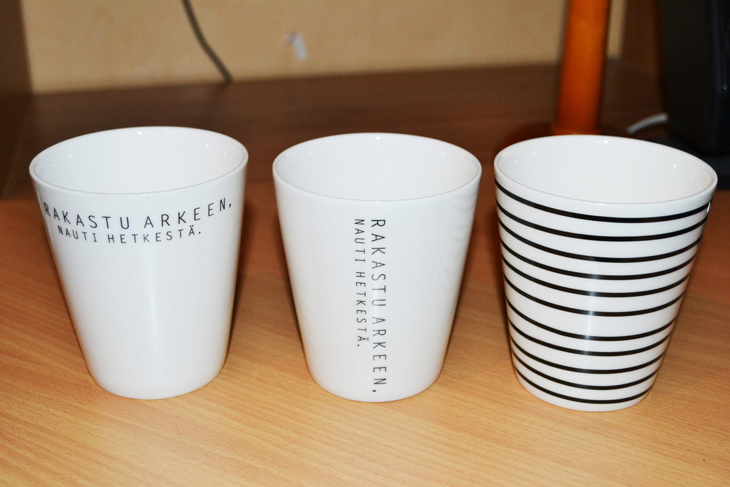 Set 3st Muggar Rakastu Arkeen (Förälskad) Vit Lattemug/Te 3dl Koti 10*9cm Ny