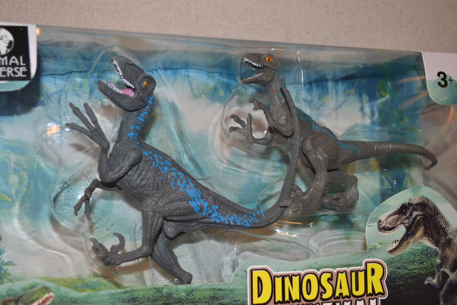 2st Velociraptor Dinosaurie Gråa Animal Universe 18-21cm Ny