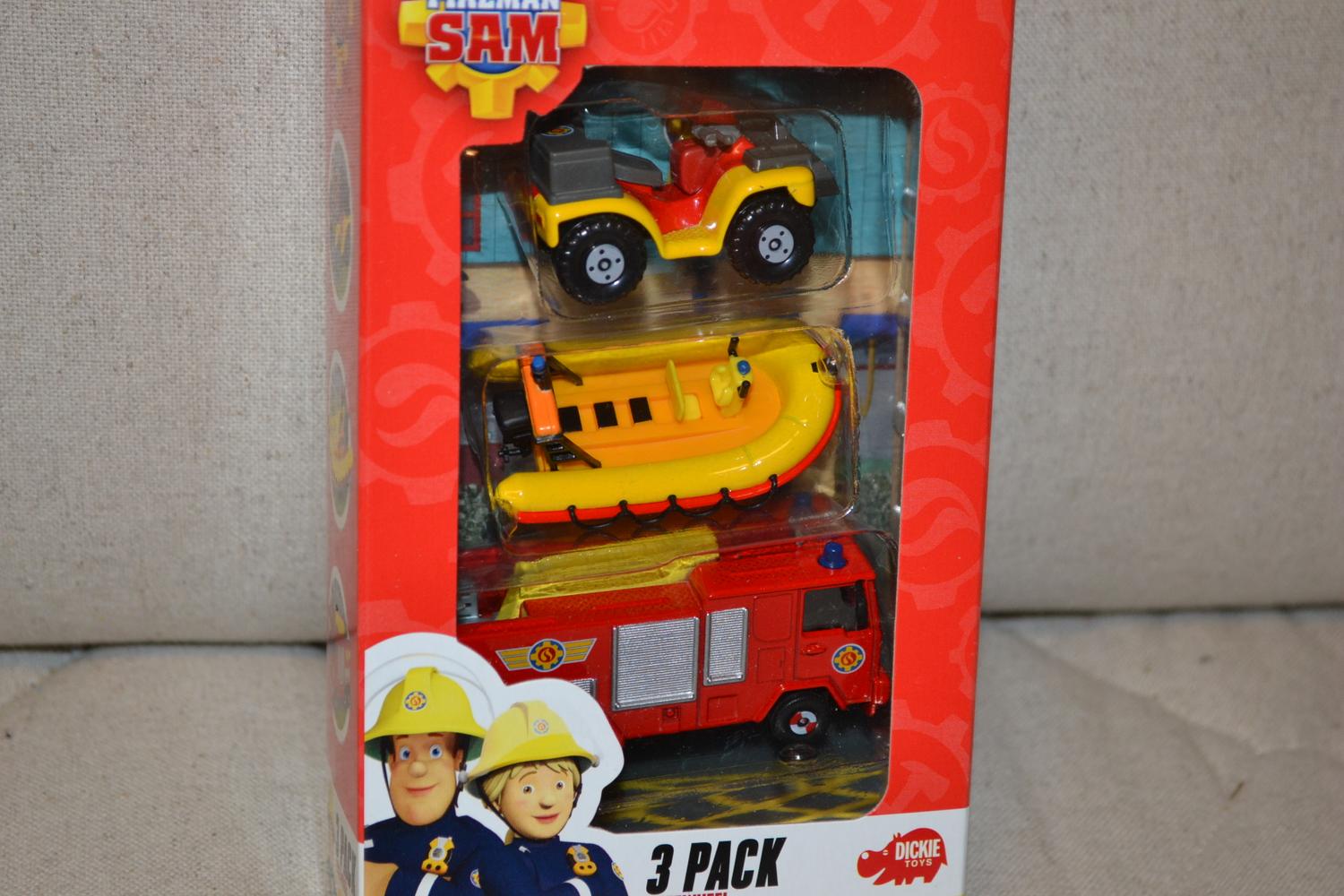 3st Fireman Sam (Brandbil, båt, fyrhjuling) 1:64 Dickie 5-7cm Ny