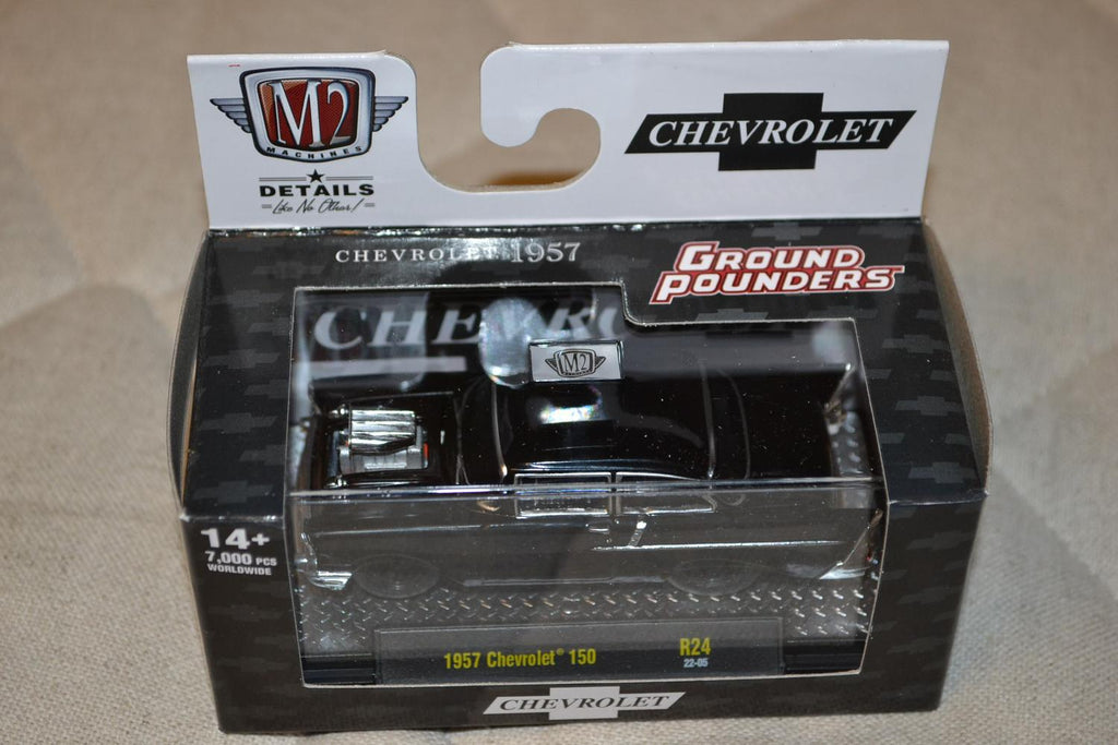 1957 Chevrolet 150 Svart 1:64 M2 Machines (Ground Pounders 24) 8cm Ny