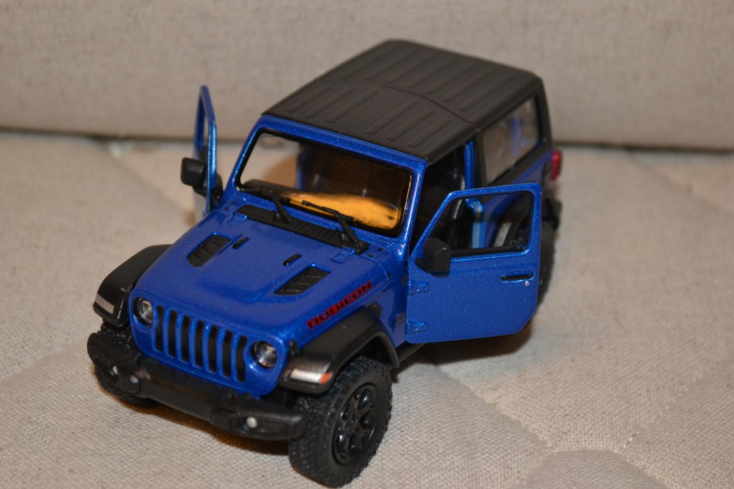 Blå Jeep Wrangler Rubicon Hard Top 2017 1:34 Kinsmart 13cm Ny