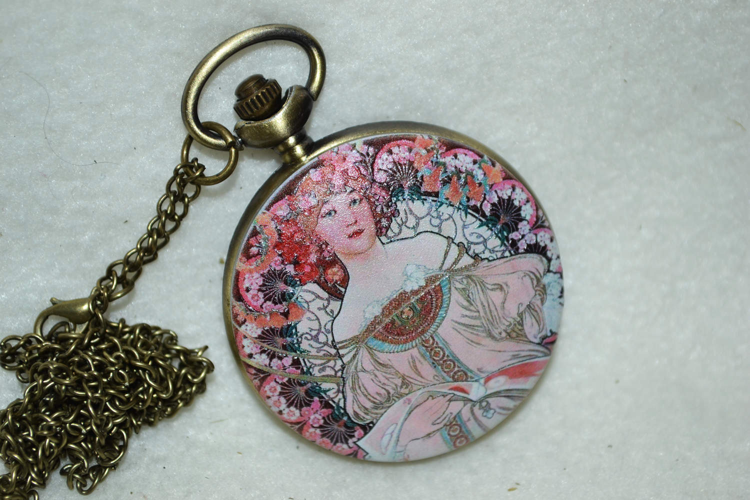 1800-Tals Kvinna m. Mosaik Färger Fickur (Quartz) Halsband Ny