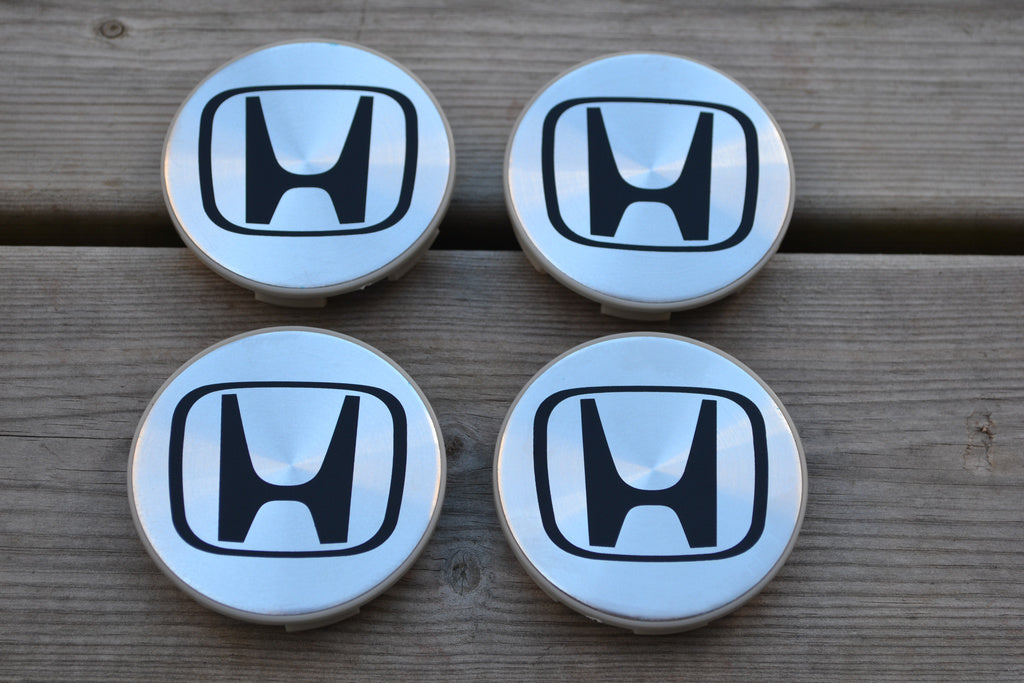 4st Honda Silver Metallic/Svart Centrumkåpor NAV Navkapslar 69mm Ny