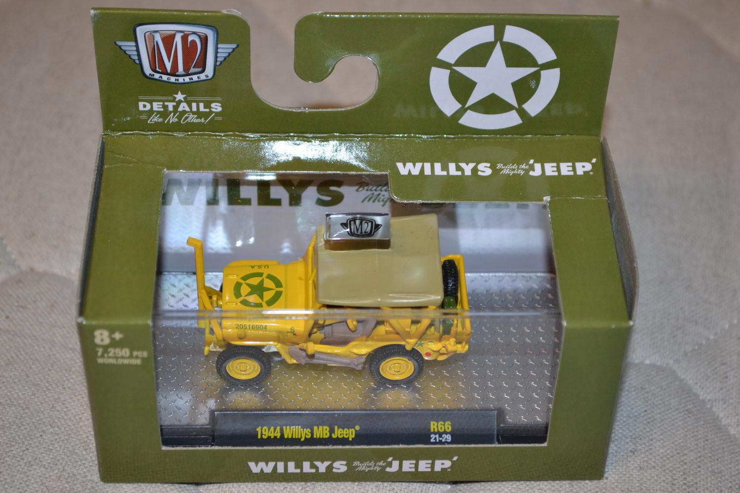 1944 Willys MB Jeep Gul 1:64 M2 Machines (Auto-Shows 66) 6cm Ny
