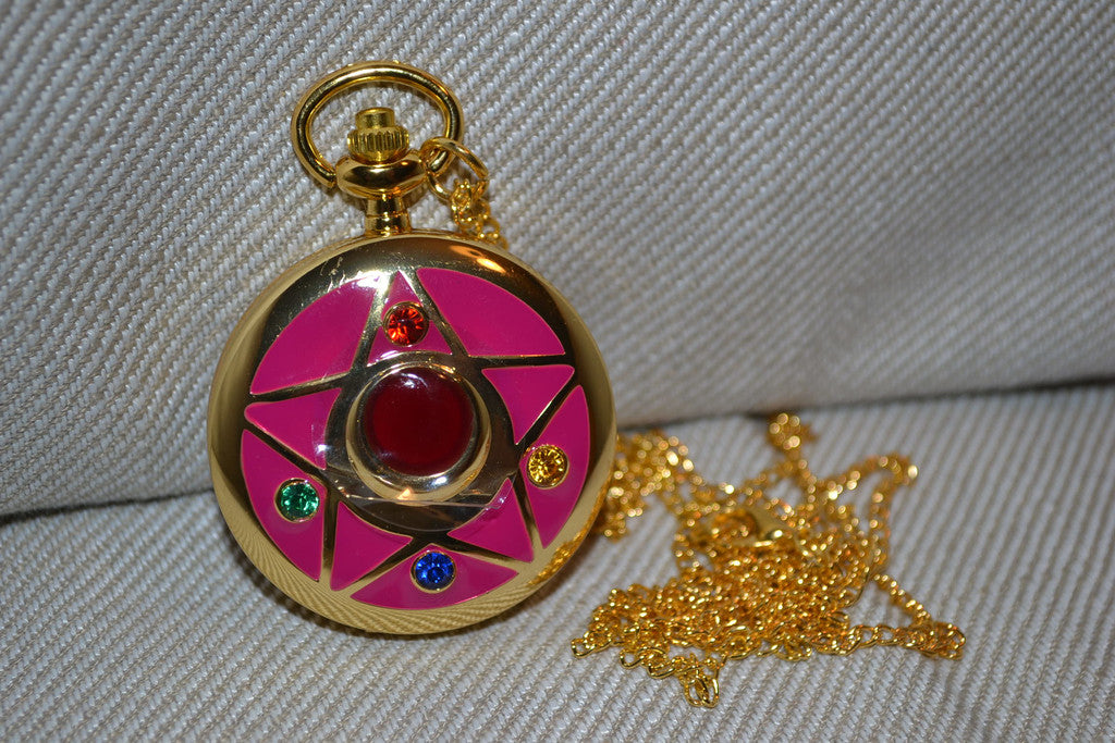 Sailor Moon (Fickur) Guld/Rosa m. Kristaller "Klocka, Halsband Ny