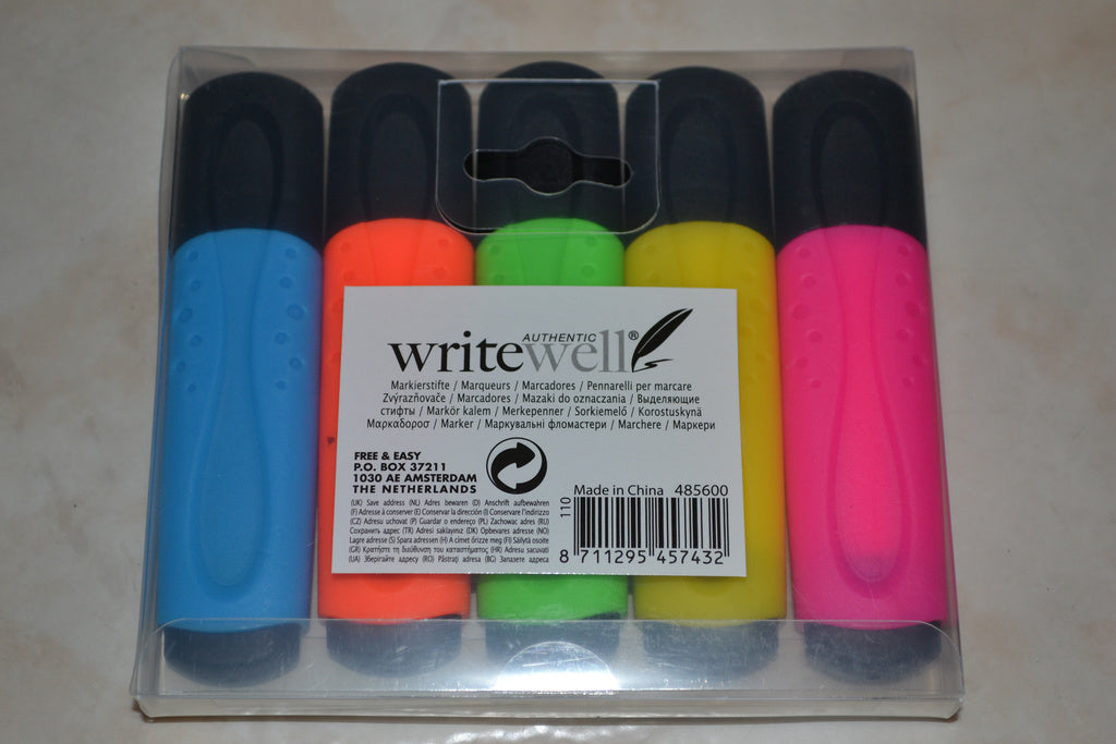 5st Märkpennor, Writewell (Rosa, Gul, Grön, Orange, Blå) Ny