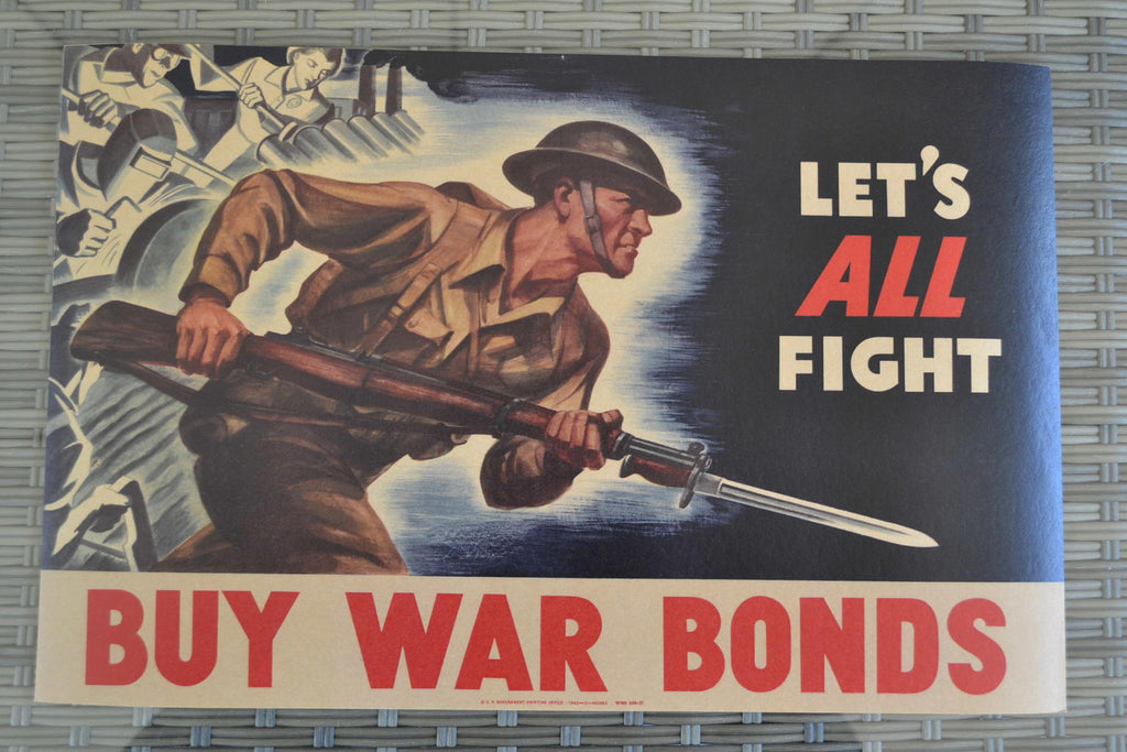 "Let's All Fight" Bonds USA WW2 Propaganda Poster Affisch Vi