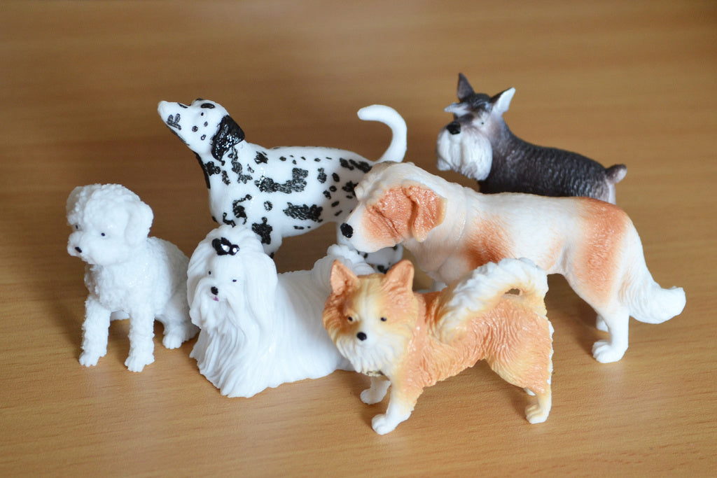 6st Hundar (Vita, Grå+Prickig) Hund 7cm Lek/Prydnad/Present