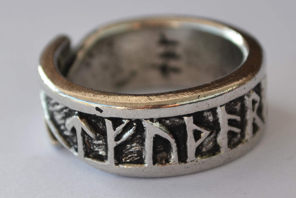 Ring m. Runor Futhark Tor Viking Justerbar (Tenn Handgjord) Smycke Ny