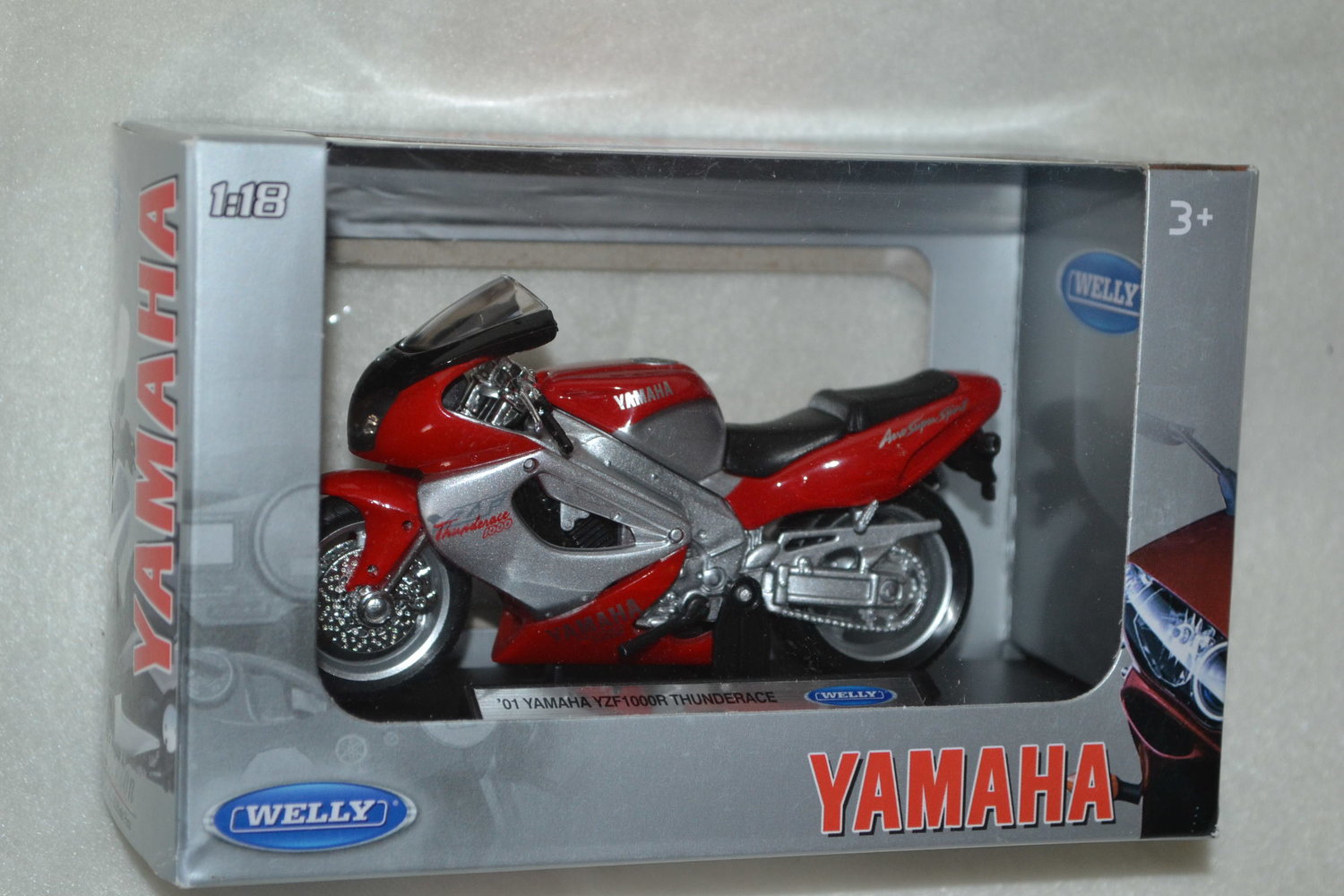 Yamaha 2001 YZF1000r Thunderace Röd/Silver 1:18 Welly 12cm (Motorcykel) Ny