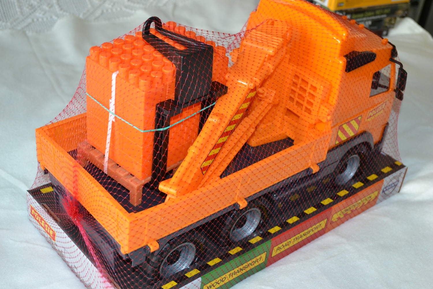 Volvo Lastbil m. Kran o Klossar Orange 1:16 Polesie 45cm Ny