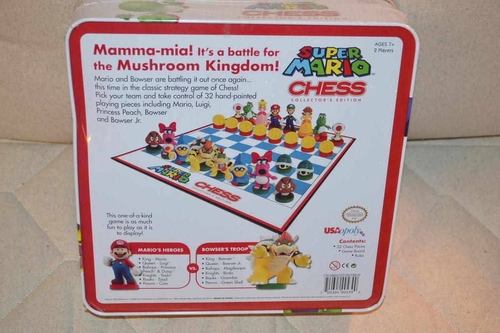 Super Mario Schack (Nintendo USAopoly) Figurer Plåtlåda Hög Kvalitet Ny