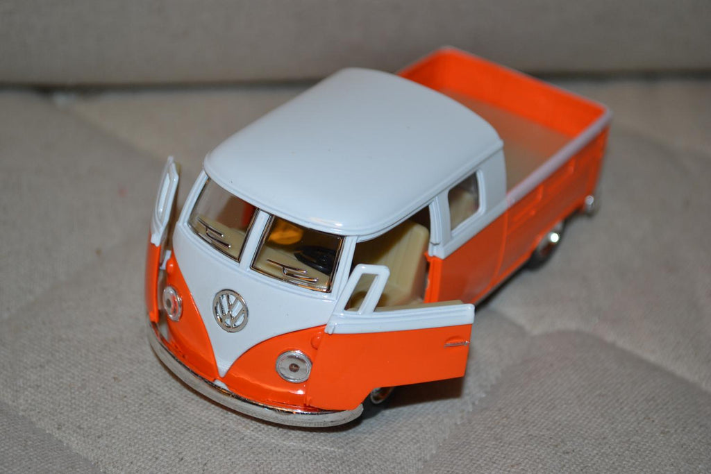Orange Volkswagen Folkbuss Double Cab 1963 1:34 Kinsmart 13cm Ny