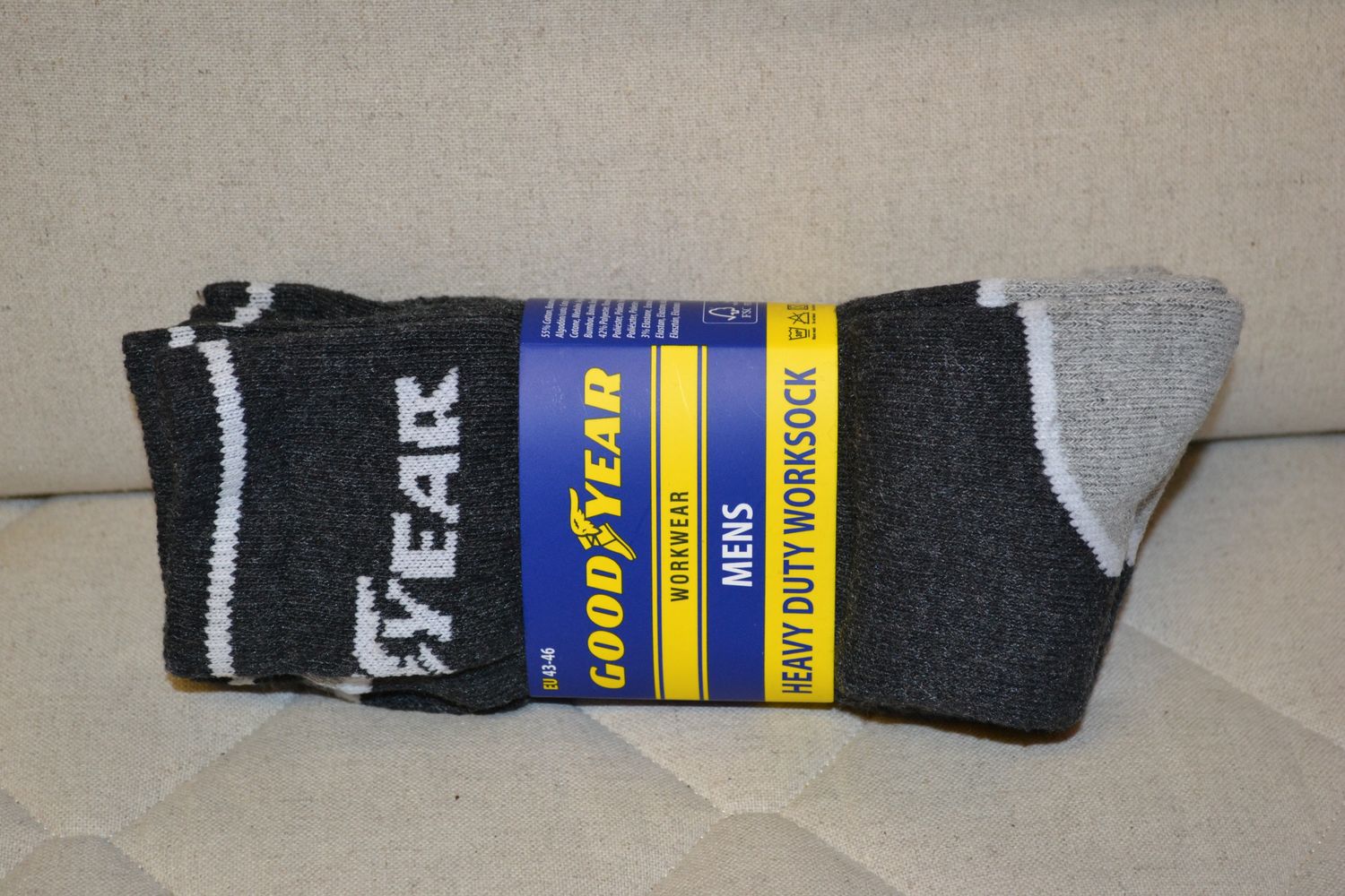 Arbetsstrumpor Goodyear 3-pack Strl 43-46 Mörkgrå 55% Bomull 42% Polyester 3% El