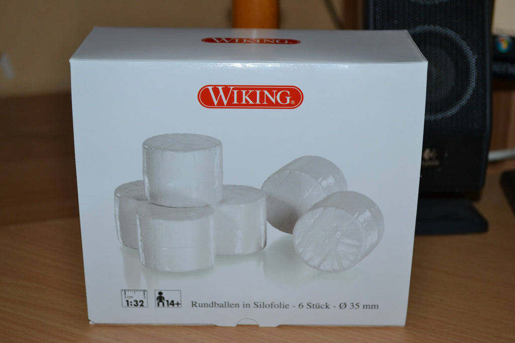 6st Höbalar i Silofolie Vit Runda 1:32 Wiking 7392 37mm Vit