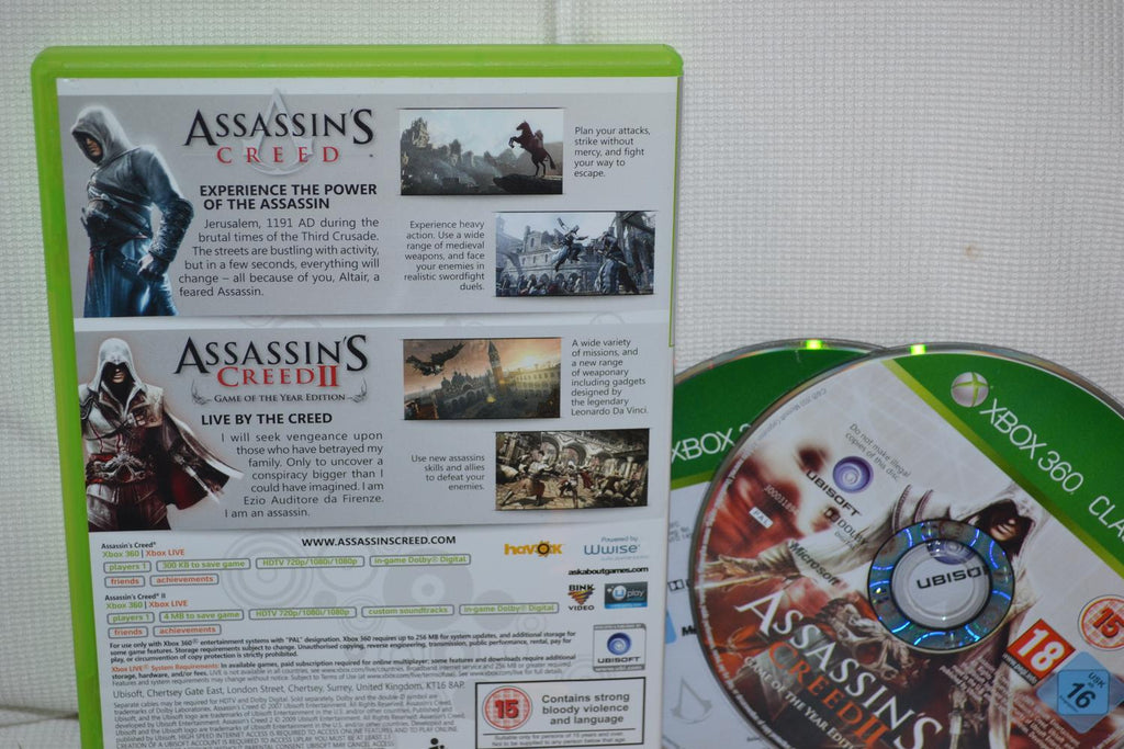 Assassins Creed Double Pack 1 & 2 Spel Xbox 360 Utan Manual Fint Skick